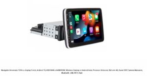 Navigatie Universala 1DIN cu display 9 inch, Android 15, 4GB RAM si 64GB ROM, Wireless Carplay si Android Auto, Procesor Octacore, Slot sim 4G, Sunet DSP, Camera Marsarier, Bluetooth, USB, Wi Fi, Radio